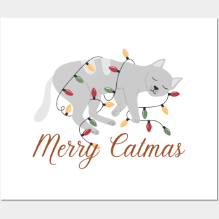 Merry Catmas Sleeping Cat Posters and Art